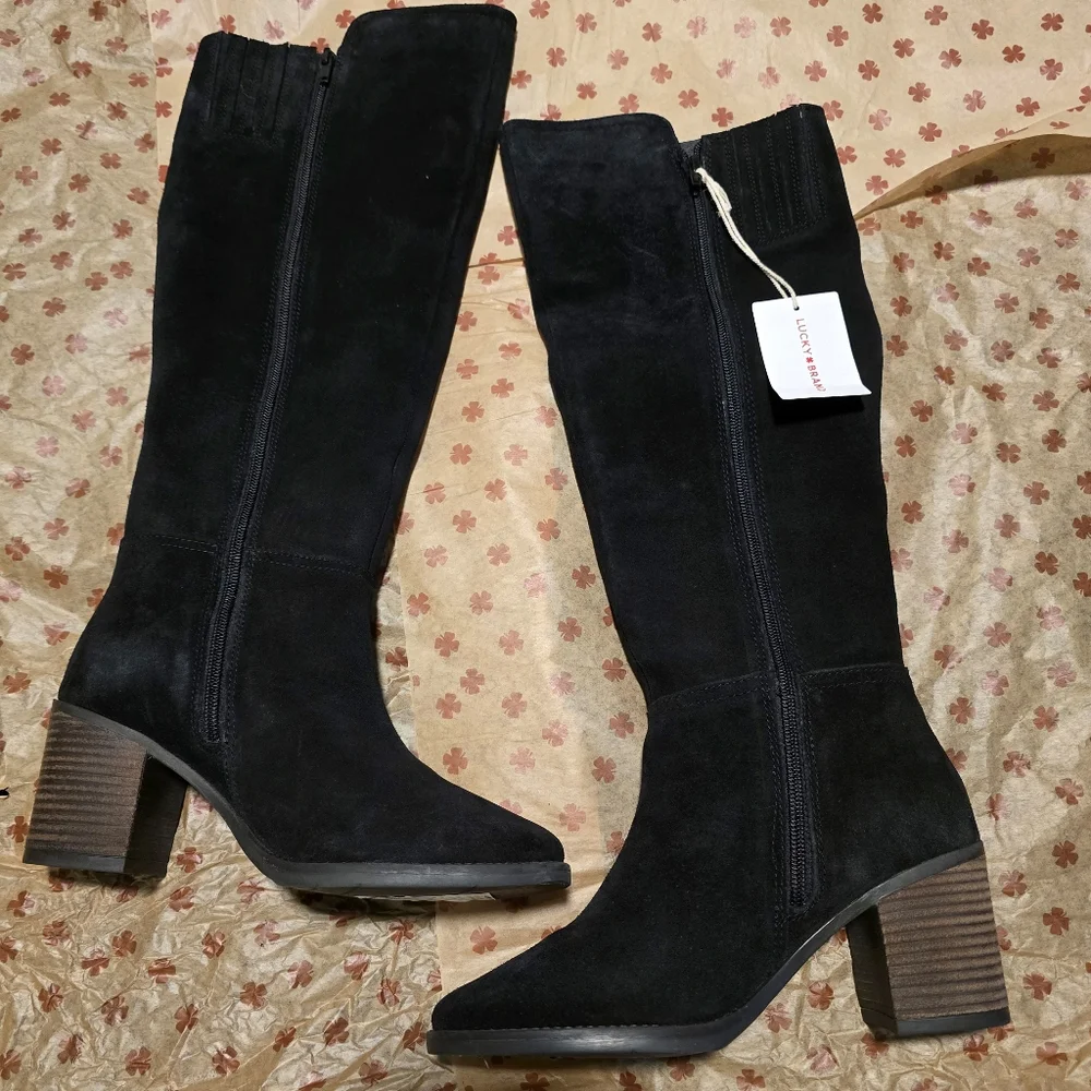 Lucky‎ Brand Bonnay Heeled Knee High Boots Leather Black NWT Size 7.5